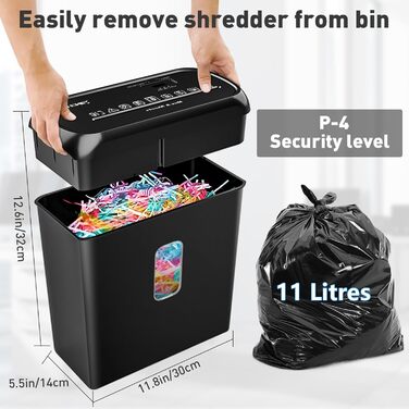 Шредер SINCHEREU 6 листів, перехресний різання, рівень безпеки P4, з кошиком 11л, для документів, кредитних карт, CD, з захистом від перегріву, для дому та офісу