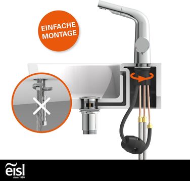 Змішувач для ванної кімнати EISL COOL з висувною лійкою для миття волосся, водозберігаючий кран, хром