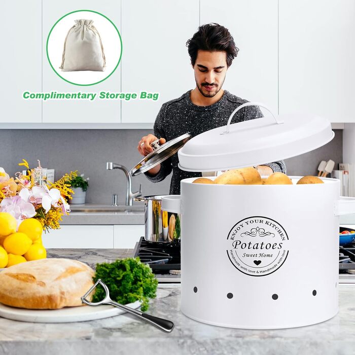 Набір контейнерів для зберігання картоплі, цибулі та часнику (3 шт.) з вентиляцією, білий