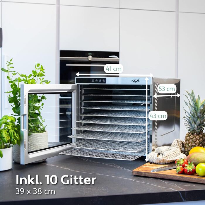 Дегідратор Vita 5 з 6 решітками для сушіння фруктів, овочів та м'яса. Поверхня сушіння 0,7 м², регулювання температури 35-75°C, таймер 24 год, LED дисплей, 650W