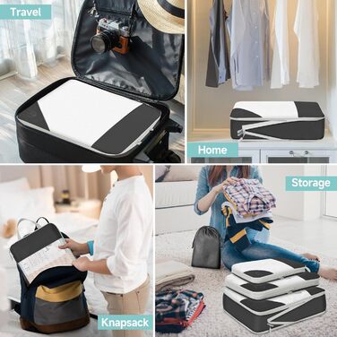 Набір компресійних органайзерів для подорожей Packwürfel, 10 предметів, чорні сумки-пакувальники для економії місця у валізі