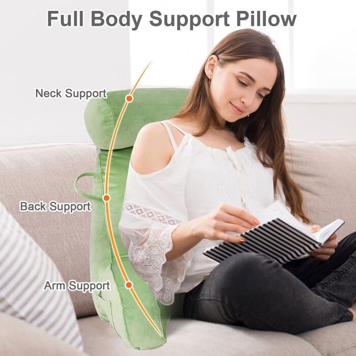 Крісло-подушка для читання Mingfuxin для ліжка, дивану, підлоги. З підголовником та підтримкою спини. Зелене