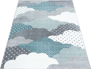 Дитячий килимок з ефектним малюнком у вигляді хмар, прямокутної форми, синього і сірого кольорів, простий у догляді, для дитячої, ігрової, дитячої кімнат, Розмір (80 х 150 см)