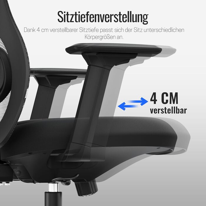 Яаса Крісло Plus: Ергономічне офісне крісло з підголівником, 2D-підтримкою попереку та 4D-підлокітниками. Тест-переможець 2026. Для дому та офісу, універсальні колеса (до 150 кг), чорний колір