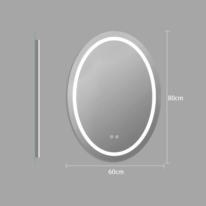 LED дзеркало для ванної кімнати 60x80 см, овальне з підсвічуванням, 3 кольори, регулювання яскравості, антизапарник