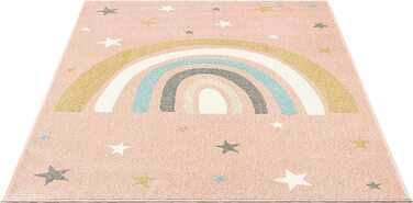 Сучасний дитячий килим з м'яким ворсом, легкий у догляді, стійкий до фарбування, з райдужним малюнком (160 х 220 см, рожевий)