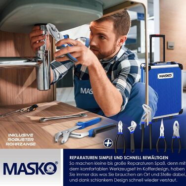 Набір інструментів MASKO 1400 предметів в алюмінієвому кейсі на колесах | Професійний інструментальний візок для дому, авто, хобі та майстерні (Синій)