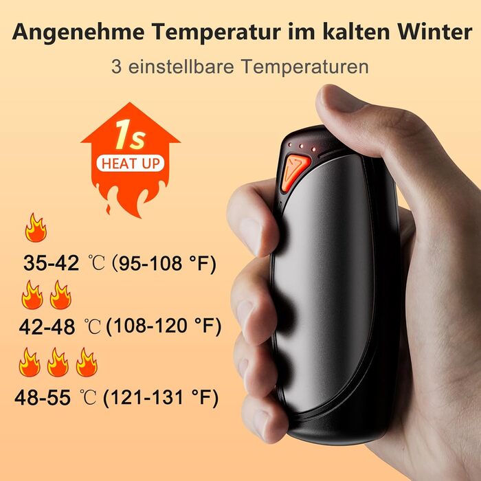 Електричні грілки для рук COTOP, набір 2 шт. з зарядним кейсом 14000 mAh, 3 режими нагріву до 56°C, для катання на лижах, кемпінгу, чорного кольору