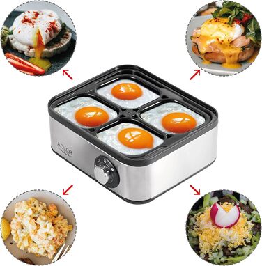 Електричний яйцеварка Adler AD 4486 на 8 яєць, 800 Вт, срібно-чорний колір