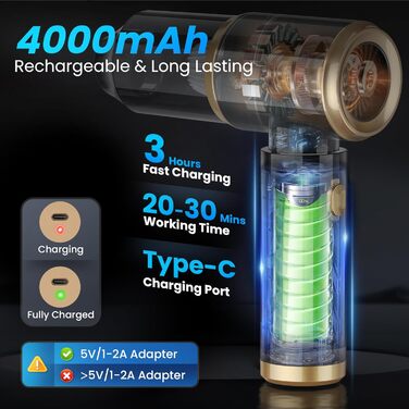 Акумуляторний ручний пилосос для авто та дому 4 в 1, потужність 15000Па, безмішковий з мийним HEPA-фільтром, модель B3