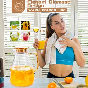 Скляна карафа Yirilan 2.2 л з кришкою, 74 унції, для води, склянка, глечик для води