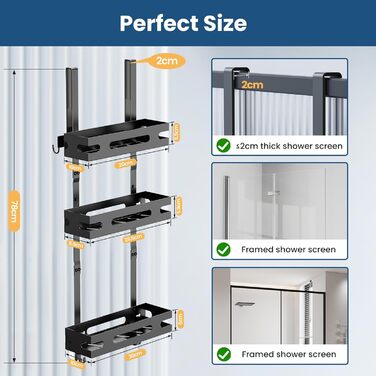 Настінна поличка для душу YEAUPE PRO з 3 ярусами – органайзер для ванної кімнати без свердління, чорний, до 18 кг