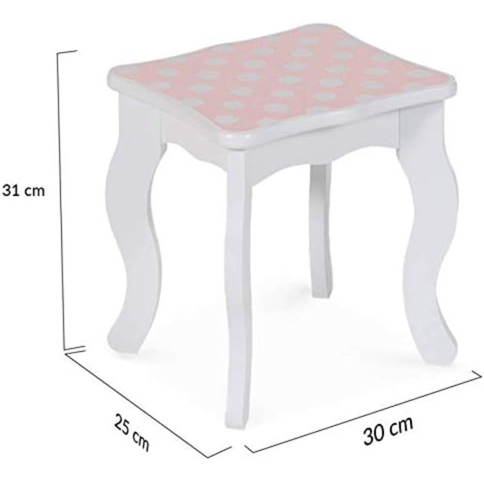 Дитячий туалетний столик Roza білий/рожевий з 3 дзеркалами та табуретом