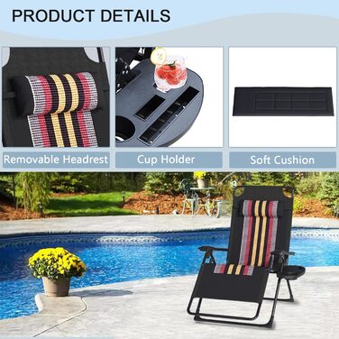 Розкішне ліжко для відпочинку в саду, широке (72 см), з підстаканником та подушкою для саду, балкону, тераси