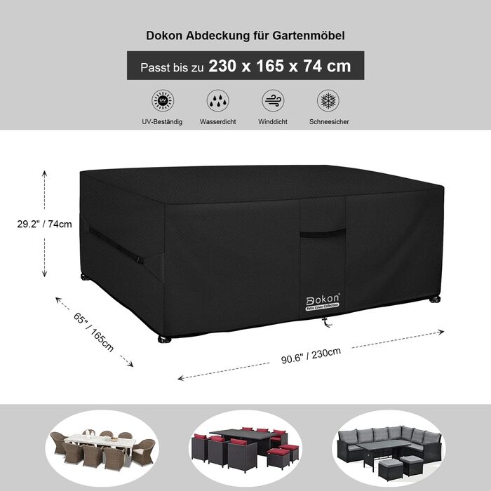 Водонепроникна та вітростійка чохол для садово-патіо меблів Dokon, 230x165x74 см, Oxford-тканина