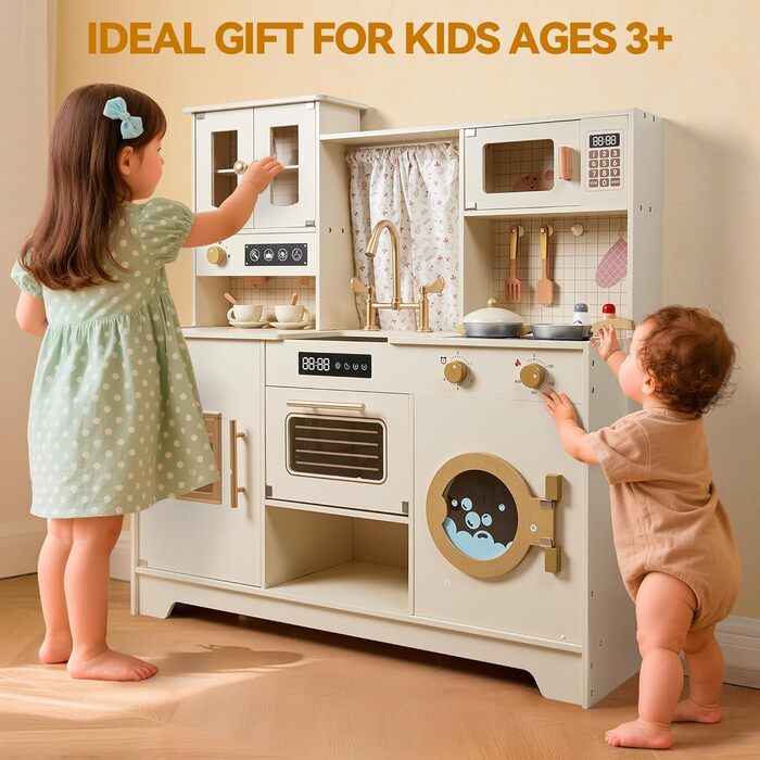 Дитяча кухня для приготування їжі з дерева, іграшковий набір, 26 аксесуарів, посуд, продукти, подарунок для дітей 3+ років, велика кухня