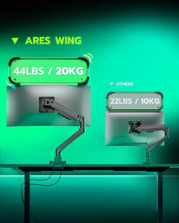 Кріплення для монітора ARES WING з USB A/C, кріплення для монітора, 17-49 дюймів, вантажопідйомність 20 кг, газ-амортизатор, VESA 75/100 мм, чорний