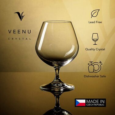 Набір келихів для коньяку, бренді та віскі Veenu Crystal Aurillac (6 шт.) | 400 мл, без свинцю