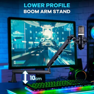 CAHAYA Мікрофонний стійкий кронштейн Boom Arm Professional: Регульований мікрофонний кронштейн з подовжувачем, низькопрофільний дизайн для стрімінгу та запису, вантажопідйомність до 2.5 кг