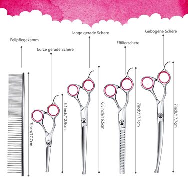 Ножиці для стрижки собак, ножиці для стрижки собак з безпечним круглим наконечником, Ножиці для стрижки собак з нержавіючої сталі 4CR для собак і кішок, гострі і міцні ножиці для стрижки собак, вигнуті ножиці для стрижки собак, набір професійних рожевих н