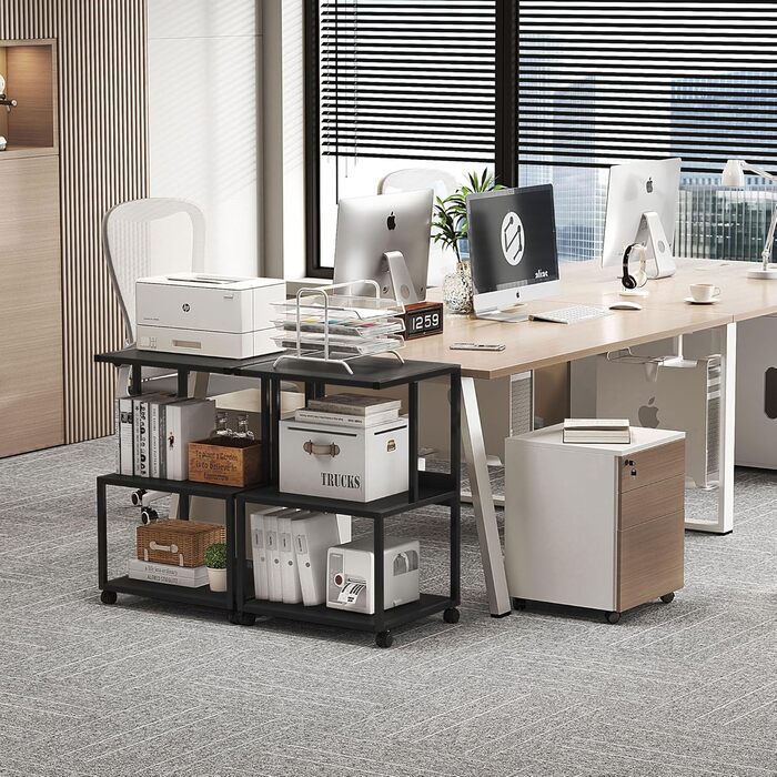 Підставка для принтера CAIYUN з колесами, 3 рівня, чорна, 30x44x65 см