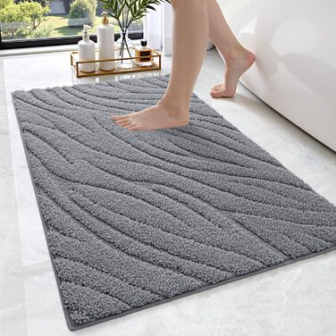Килимок для ванної кімнати DEXI, м'який, 44 x 76 см, сірий, машинне прання, нековзкий | Килимок для душу, ванни, туалету