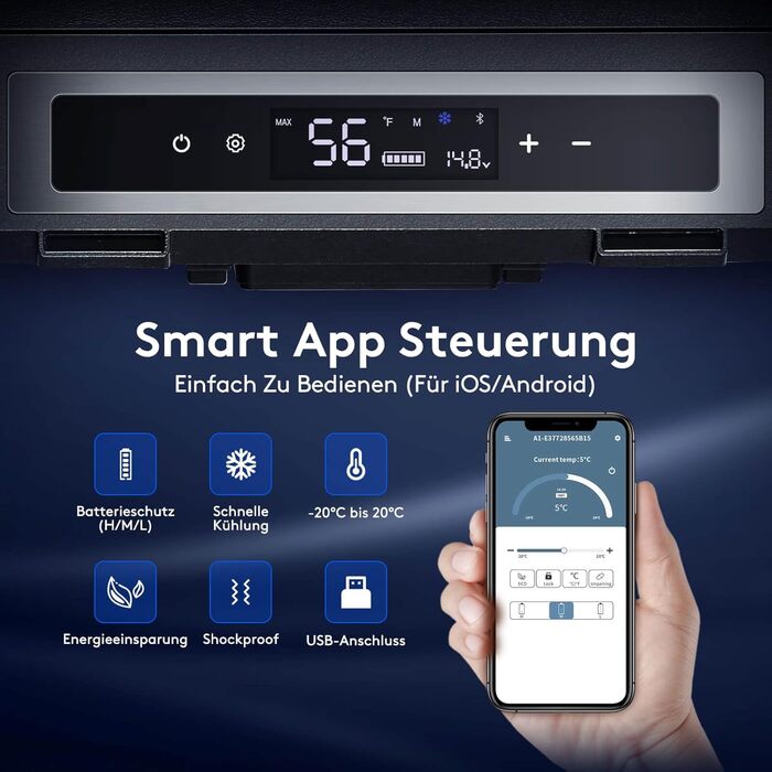 Автомобільний компресорний холодильник AAOBOSI 38л: Електричний охолоджувач для авто, кемпінгу, риболовлі (-20°C/+20°C), 12/24V/230V, USB