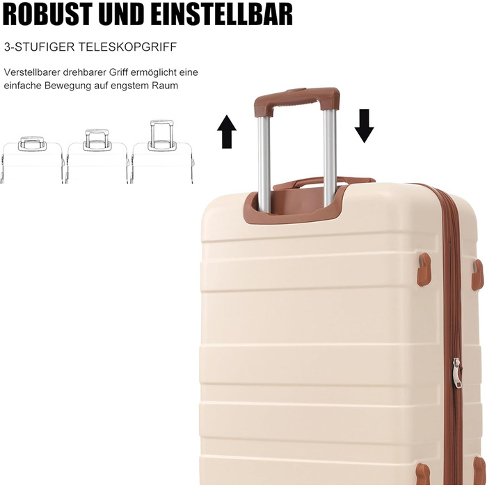 Набір валіз Merax 5 шт. (M-L-XL) з ABS-пластику, TSA-замок, розширювані, з сумкою та косметичкою (Бежевий)