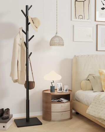 Дерев'яна вішалка для одягу Yawinhe, 180 см, 8 гачків, 3 рівня висоти, чорна