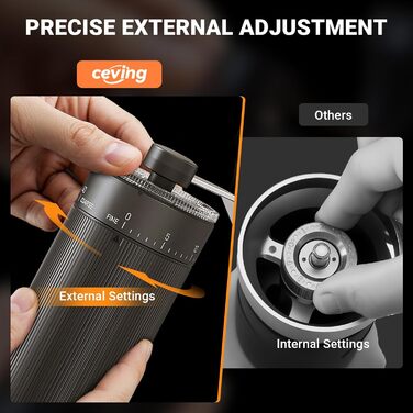 Ручна кавомолка з керамічним жорном, 40 налаштувань помелу, 30г, для еспресо, френч-пресу, подорожей (чорний)