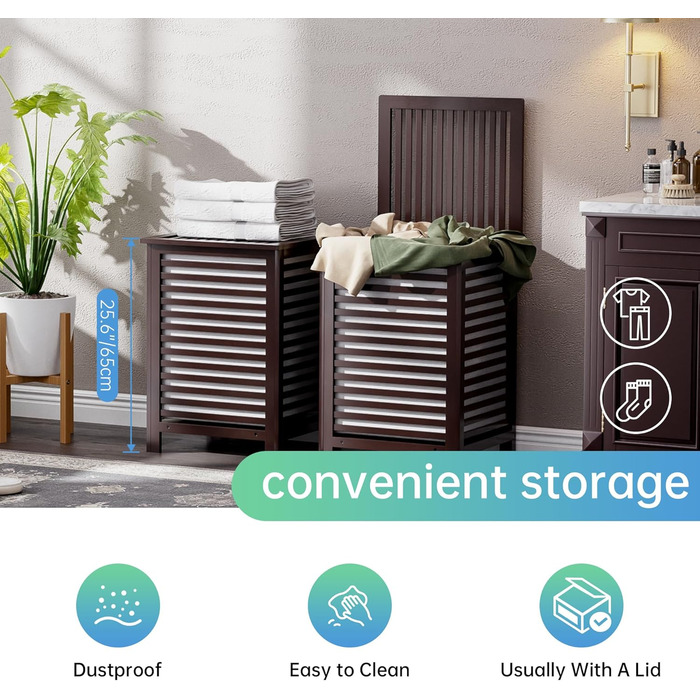 SMIBUY Кошик для білизни з бамбука з кришкою для зберігання одягу, іграшок та рушників (горіх, коричневий)