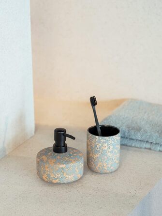 Набір аксесуарів для ванної кімнати Дозатор мила з 2 частин Керамічна зубна щітка Кружка сірого золота