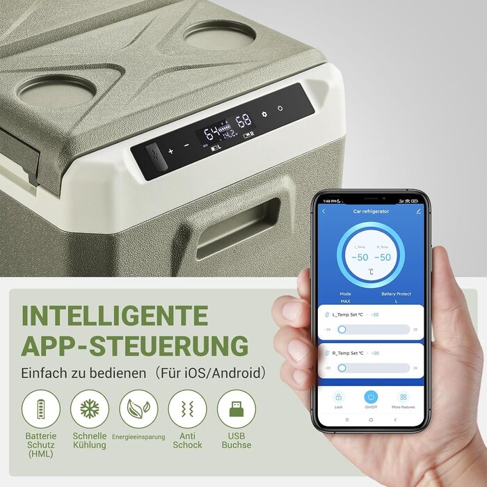 Автомобільний компресорний холодильник AAOBOSI 40L: Електрична сумка-холодильник 12/24V та 100-240V, двозонна, -20°C до 20°C – для авто, вантажівок, човнів, кемперів та кемпінгу