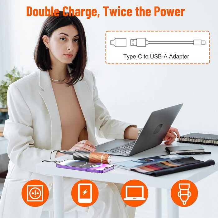 Електричний гріє для рук з ліхтариком, 2 шт., 5000mAh, магнітний, 5 температурних режимів, портативний, для жінок, зимовий подарунок, для зимових видів спорту, indoor/outdoor, чорний та помаранчевий