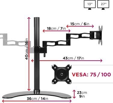 Тримач для монітора Duronic DM35D2 - підставка для 2 моніторів, регульована, VESA 75x100, гнучка, для офісу та дому