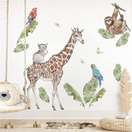 Наклейка на стіну Grandora XXL із зображенням тварин джунглів, жирафа, наклейка на стіну для сафарі, Листя для дитячої кімнати, прикраса для стін для малюків, DL815-5 (XL - 192 x 106 см (ШхВ))