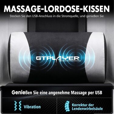 Ігровий крісло GTPLAYER з підніжкою та масажем, білий, тканинний