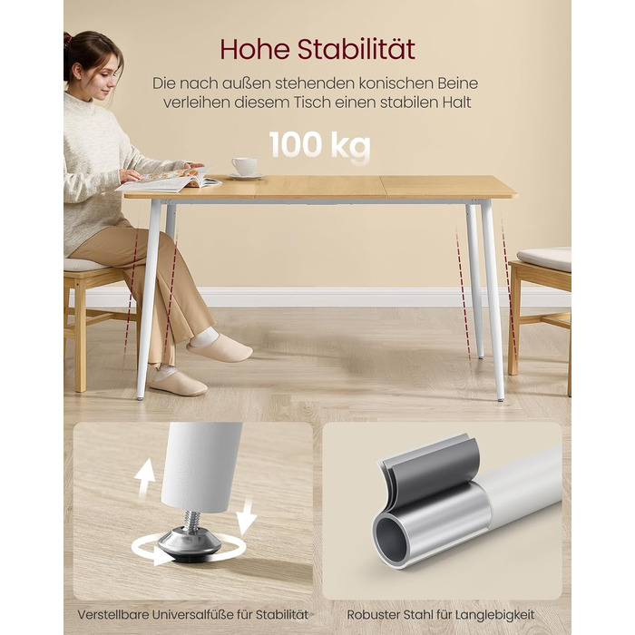 Стол обідній VASAGLE для 4-6 осіб, кухонний стіл у стилі кантрі, 140x75 см, колір: горіх + чорний, KDT100KE02