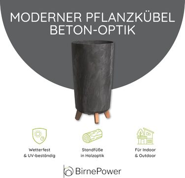 Плантатор BirnePower Gracia Slim 44,5 см – Сучасний горщик з ніжками, бетонна текстура, стійкий до УФ та погодних умов, елегантний кашпо для балкона, саду, інтер'єру – Антрацит, висота 44,5 см