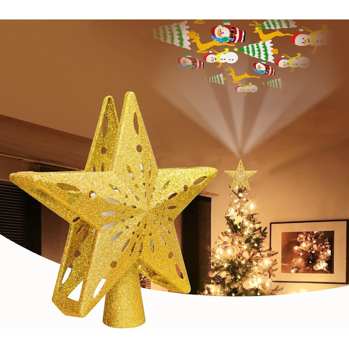 Золота ялинкова зірка з проектором (LED)