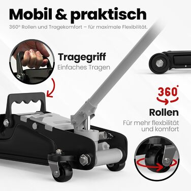 Гідравлічний домкрат Wagenheber 2.5T низькопрофільний для легкових авто та авто з низькою посадкою, до 2500 кг, з кейсом, 3 гумові накладки + адаптер (світло-сірий)