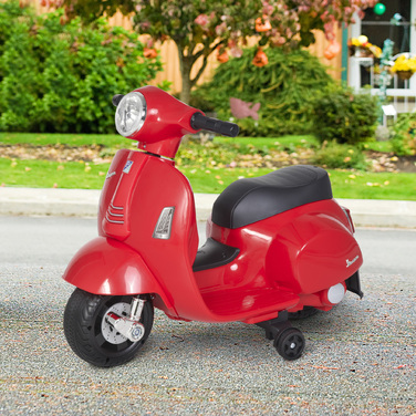 HOMCOM VESPA Електричний мотоцикл Дитячий мотоцикл Електромобіль 18-36 місяців 3 км/год Світлодіодне світло Звук PP Пластик Метал Червоний 66.5 x 38 x 52 см