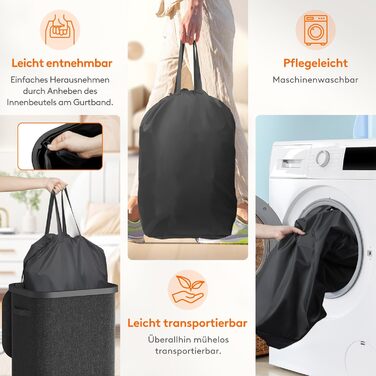 Кошик для білизни Lifewit 105L з кришкою, сірий, великий, складний, для спальні, ванної кімнати
