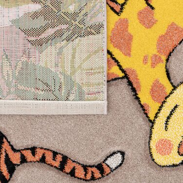 Домашній килим TT для дитячої кімнати, тварини зоопарку в джунглях, Зебра, тигр, Лев, мавпа, бежево-кремовий, Розмір (Ø 133 см в квадраті)