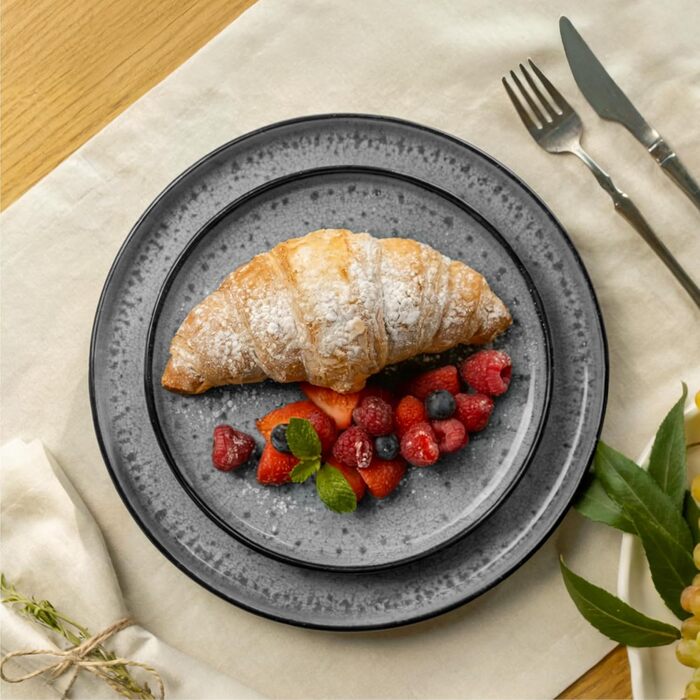 Набір посуду Twinzee з кераміки (керамічний), 24 предмети на 6 осіб, колекція Riviera (Perla), маленькі тарілки, придатний для мікрохвильової печі