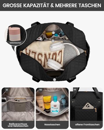 Спортивна сумка LOVEVOOK для жінок з відділенням для ноутбука, 40L, з відділенням для взуття. Ідеальна для подорожей, спортзалу, фітнесу та клініки. Чорний колір.