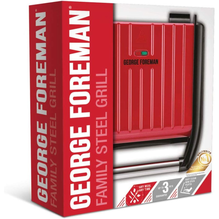 Контактний гриль George Foreman Family Steel Rot (28x17 см) - для 5 порцій, для м'яса, риби та овочів, Паніні та сендвічі, зменшує жир до 42%
