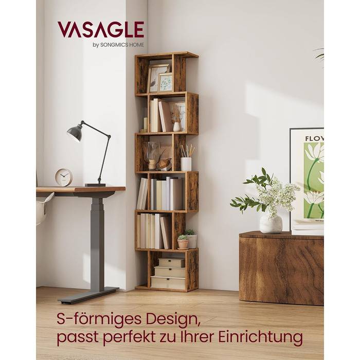 Стелаж VASAGLE з 6 полицями, 24 x 70 x 191,6 см, білий, для вітальні, спальні, офісу, стильний, вінтажний, для дому
