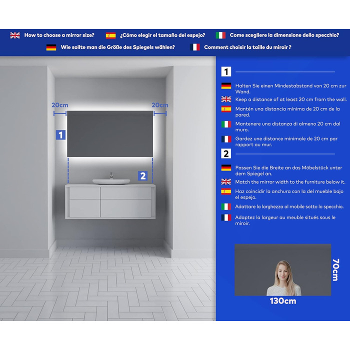 Дзеркало для ванної кімнати з підсвічуванням FORAM 120x70 см - сучасний дизайн без рами, індивідуальне замовлення