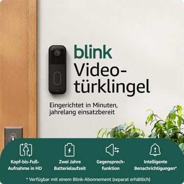 Відеодзвінок Blink (Система) | Запис від голови до ніг у HD, 2 роки роботи від батареї, просте встановлення, IP-65 | Працює з Alexa | Sync-базовий модуль входить до комплекту (Чорний) Чорний дверний дзвінок + Sync-базовий модуль Без підписки